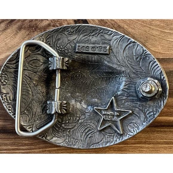 Vintage Western Ram Goat Belt Buckle Ornate Silver Tone Heavy Oval 1993 - Picture 4 of 7